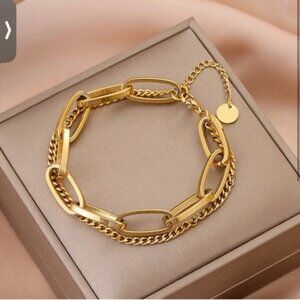 Gold Plated Stainless Steel Layered Chain Bracelet